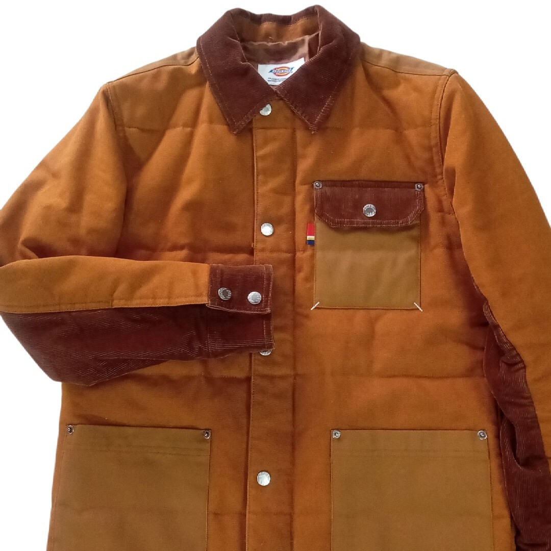 美品★Dickies ディッキーズ ダック地 コーデュロイ切替 カバーオール M ブラウン キャメル 中綿 Thinsulate シンサレート拍卖