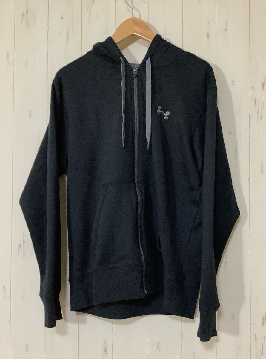 た1759 UNDER ARMOUR アンダーアーマー バックビッグプリント ジップアップジャージパーカー LG ブラック ロゴ刺繍拍卖