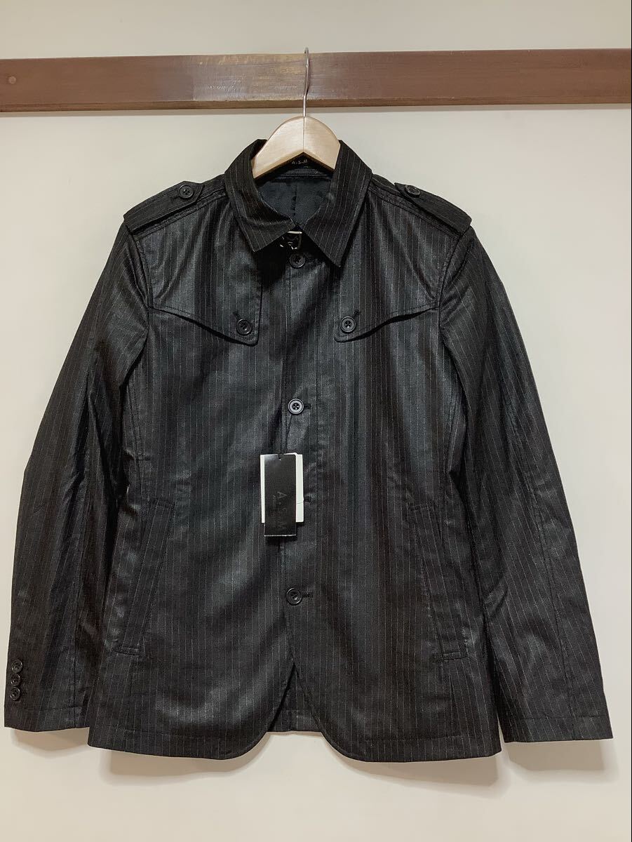 す1726 タグ付き A.S.M アトリエサブメン ストライプ ショート丈コート 48 Mサイズ ブラック ジャケット 未使用品 ストレッチ入り拍卖