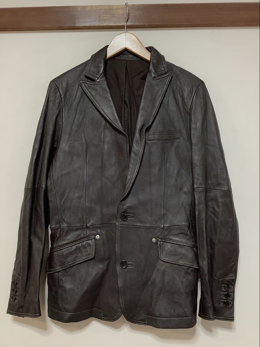 す1749 COMME CA DU MODE MEN コムサデモードメン レザージャケット レザーテーラードジャケット S ダークブラウン 羊革 ラムレザー拍卖