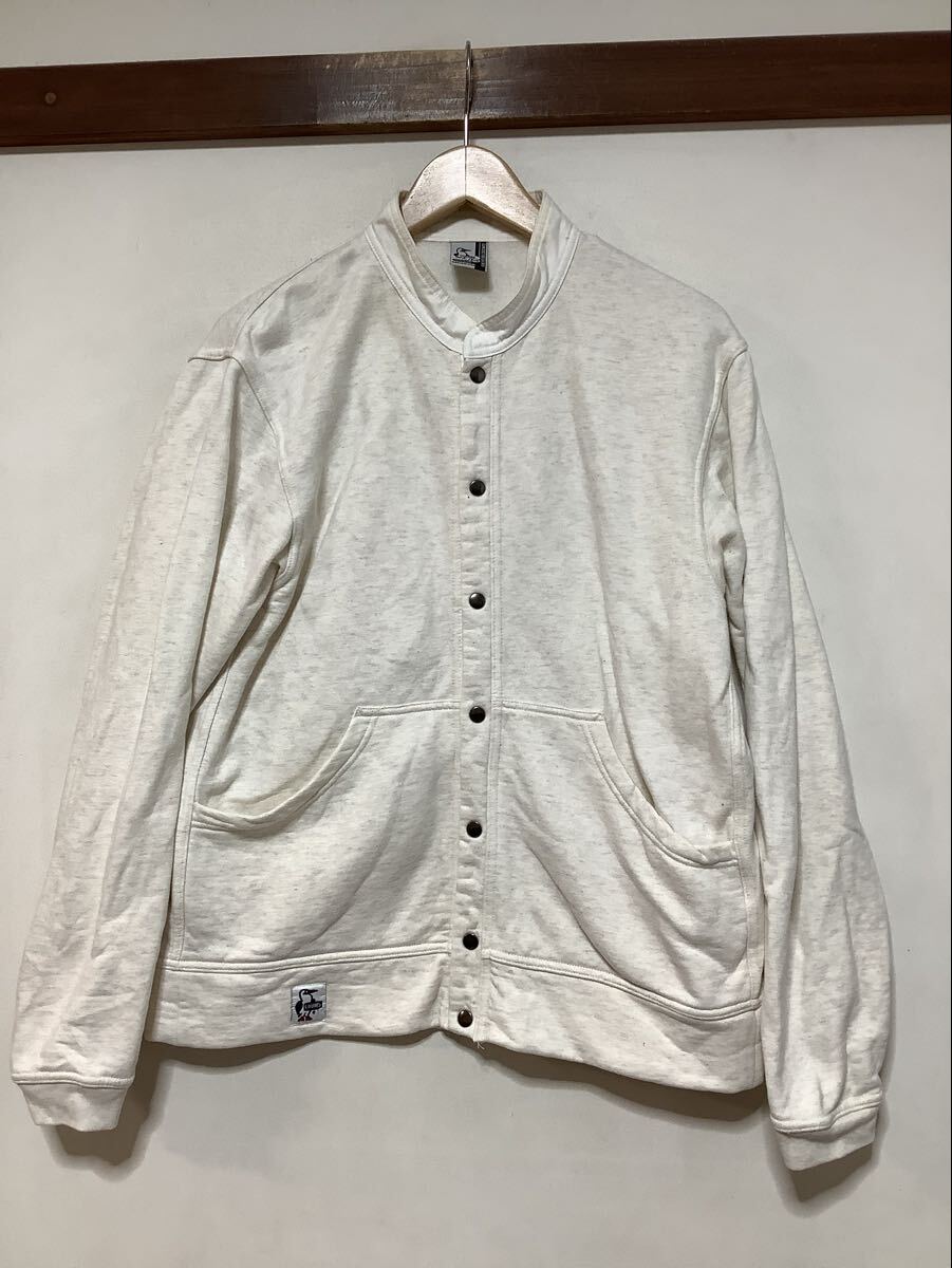 す1776 CHUMS チャムス 無地 スウェットジャケット M オートミール 生成り系 裏起毛 スタンドカラー スナップボタン拍卖