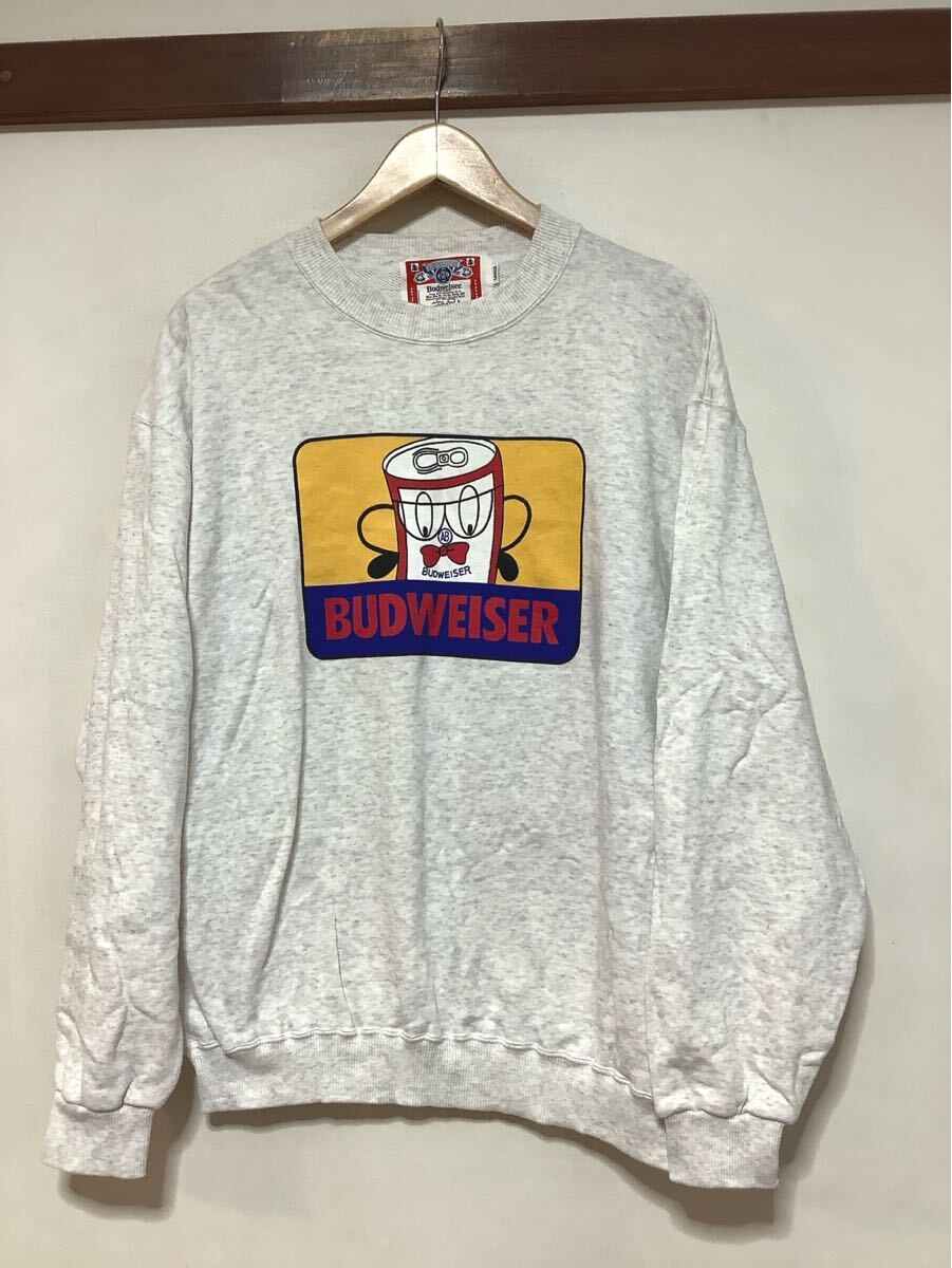 せ1729 Budweiser バドワイザー スウェット トレーナー L 裏パイル ライトグレー キャラクタープリント 日本製 オールド 古着拍卖