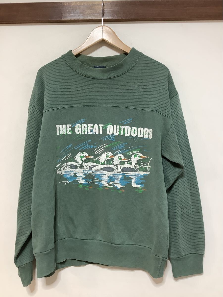 そ1748 USA製 JANSPORT ジャンスポーツ 90's ビンテージ スウェット トレーナー L グリーン製 カモ 鴨 THE GREAT OUTDOORS拍卖