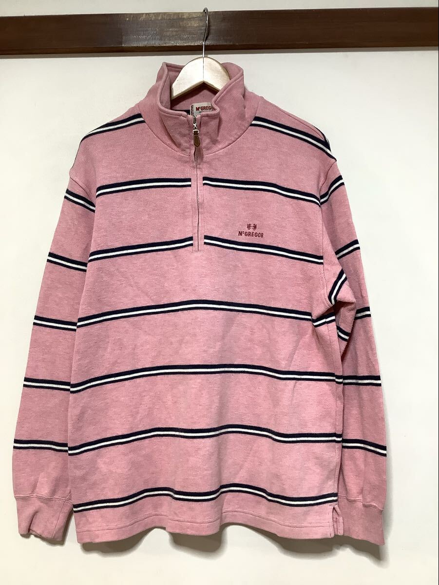そ1769 McGREGOR マクレガー マックレガー ハーフジップスウェット トレーナー L ピンク ボーダー ロゴ刺繍拍卖