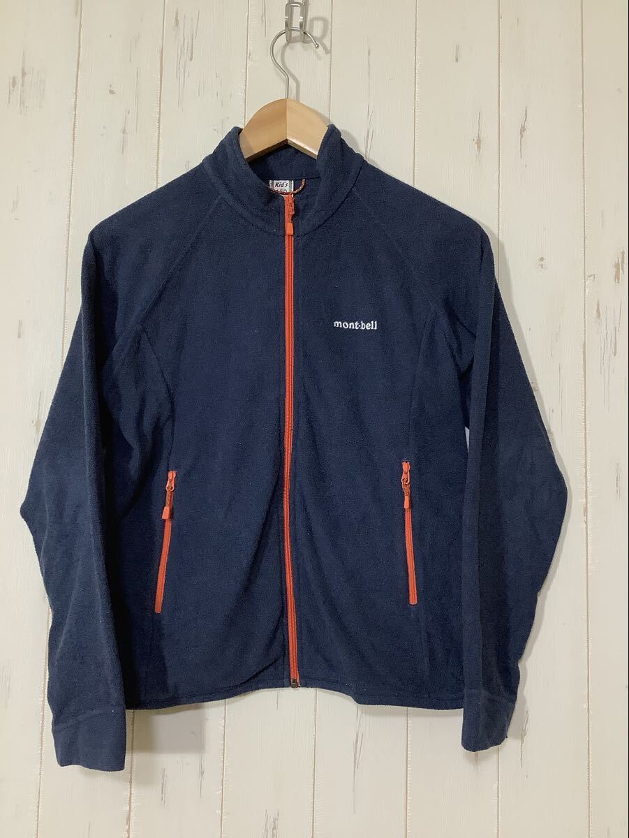 ち1702 mont-bell モンベル 1104090 シャミースジャケット フリースジャケット 150 キッズ ネイビー/オレンジ拍卖