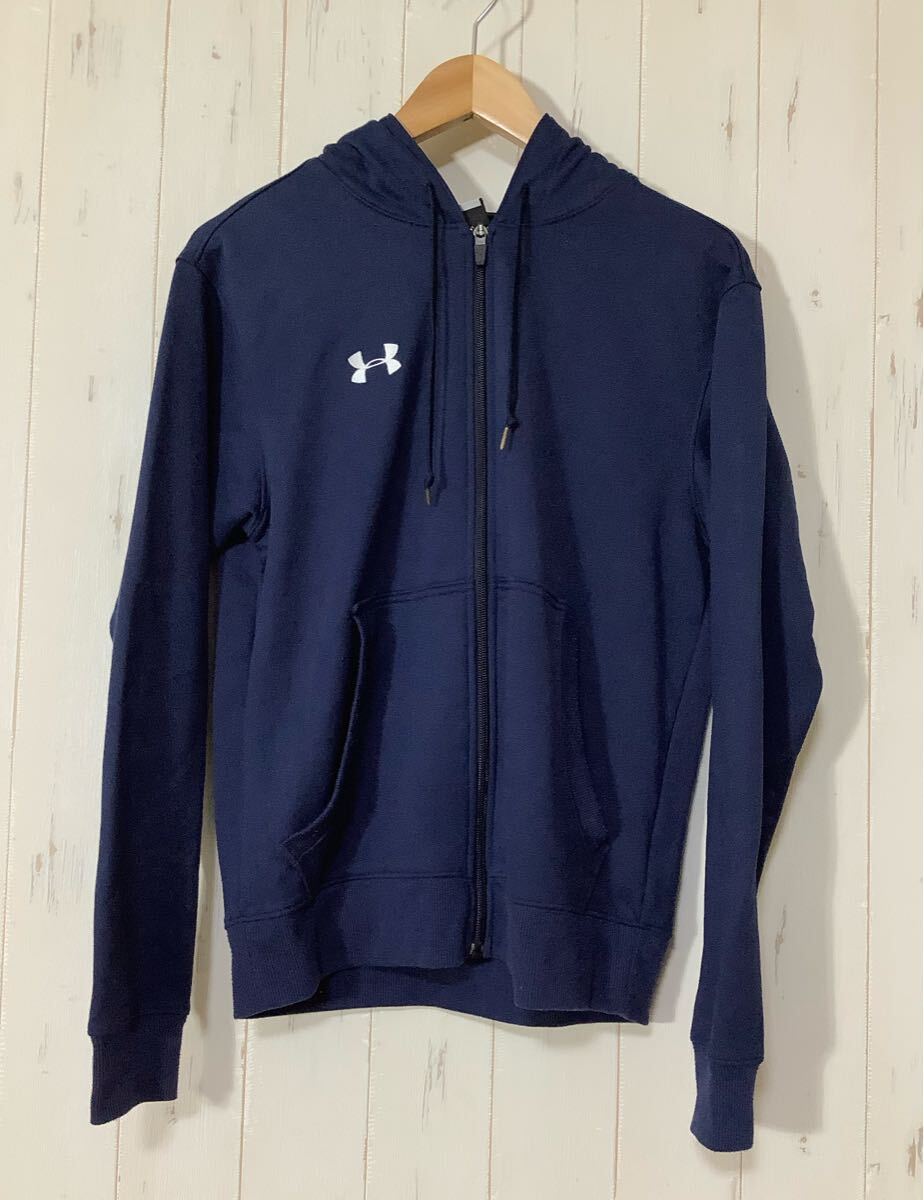 た1790 UNDER ARMOUR アンダーアーマー ジップアップジャージパーカー XS ネイビー ロゴ刺繍拍卖