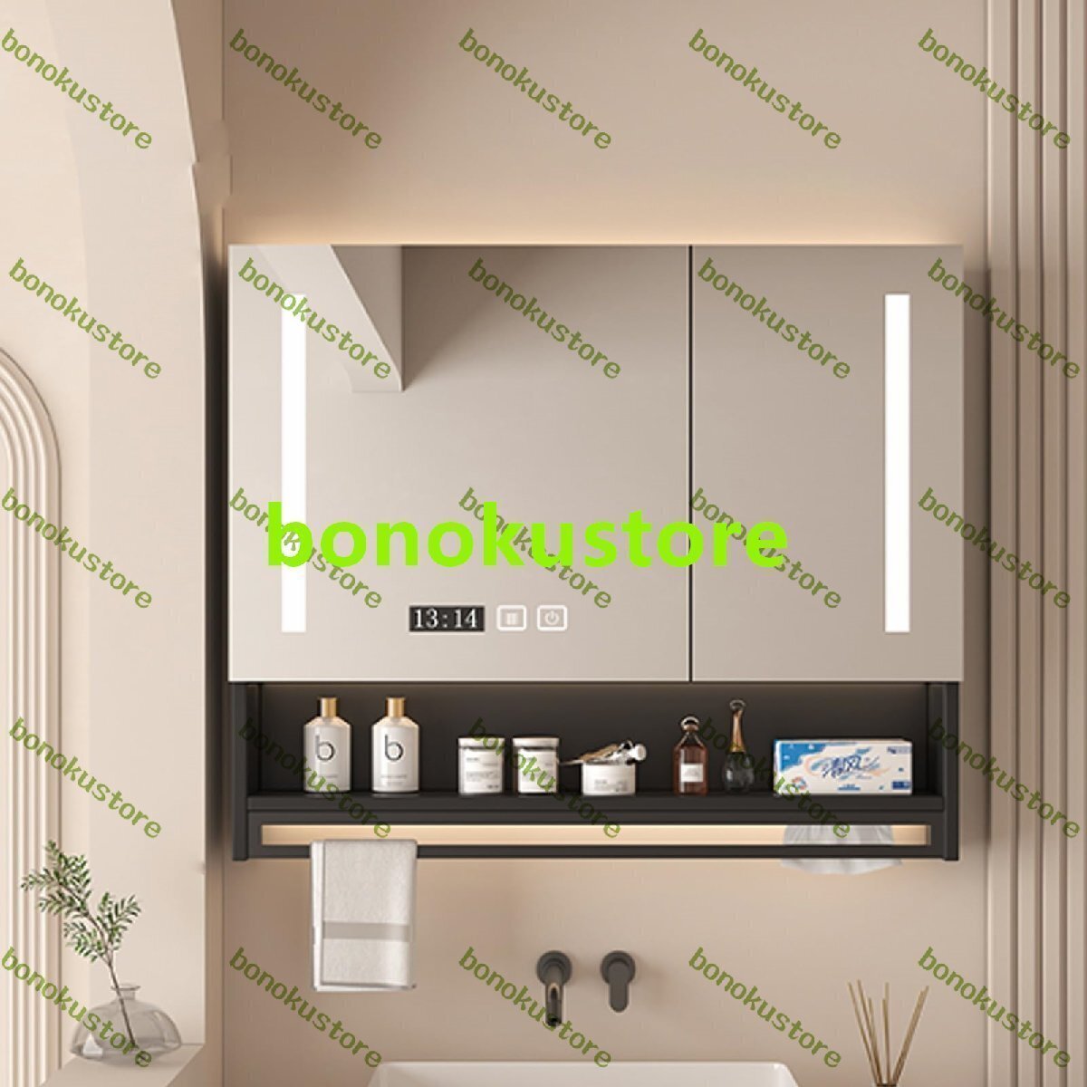 洗面所鏡タッチコントロール 洗面 化粧台LEDライト付き 洗面化粧台 ミラーキャビネット 浴室 ミラー 曇り止め 洗面所 60*12*70cm拍卖