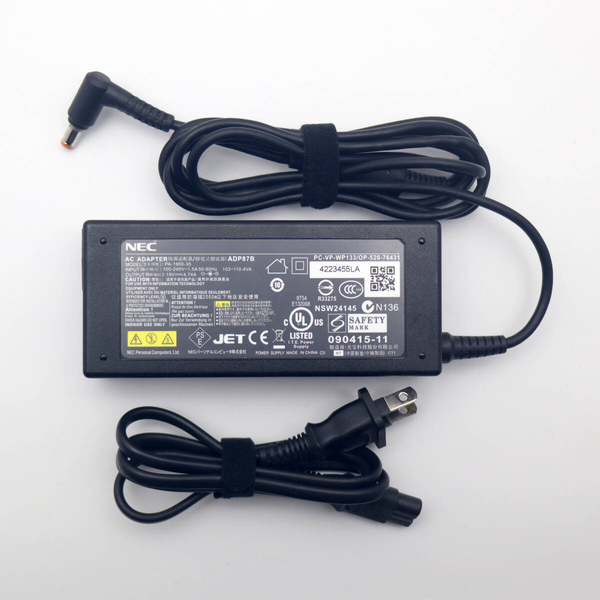 NEC 純正 ACアダプター 19V 4.74A PC-VP-WP133 OP-520-76431 ADP87B メガネケーブル付き【動作確認済み】拍卖