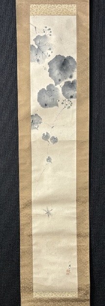 【模写】山田双年「山葡萄に蜻蛉図」 紙本箱付 小林松僊師事 愛知の人 検)花鳥 小鳥 小禽/書画/掛け軸/中国/山水/日本画 ぶどう/茶掛/水墨拍卖