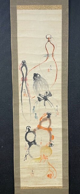 【模写】合作 碧山 後藤松邨 松野霞城 了本 思松 星児「六瓢箪図」紙本 検)文人画花鳥 小禽/書画/掛け軸/中国/山水/日本画/茶掛け/水墨拍卖