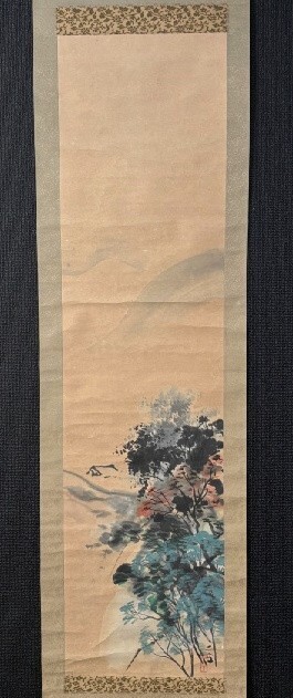 【模写】小林三季「秋景山水図」紙本箱付 梶田半古師事 埼玉の人検)風景/南画日本画/新興美術院/ 掛け軸/中国//日本画/花鳥//水墨/拍卖