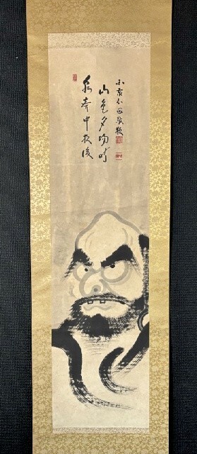 【模写】臨済宗 国泰寺派管長 稲葉心田 「達磨画讃図」紙本箱付 検)高岡 富山ダルマ/墨蹟/書画/掛け軸/茶掛け/茶道具/禅語拍卖