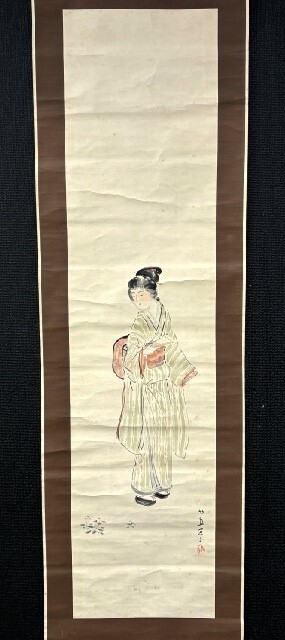 【掛軸】如舟「美人図」紙本合箱 検)着物 浮世絵 人物画 舞子 芸妓 美人図/掛け軸//日本画/花鳥//深水 夢二拍卖