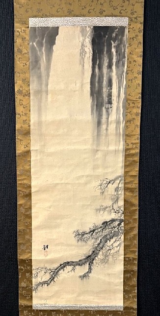 【模写】上田星邨「水墨瀑布図」絹本箱付 吉澤義則師事 京都の人 明治期 検)風景 墨蹟/書画/掛け軸/中国/山水/日本画/花鳥中国美術/茶掛け拍卖