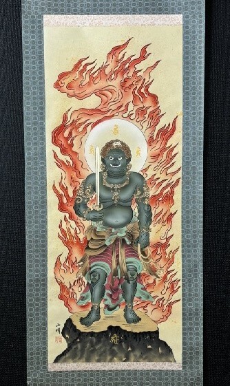 【模写】美品 西明「不動明王図」絹本共箱 検)仏画 仏教美術 如来 観音菩薩 不動尊 名号護摩拍卖