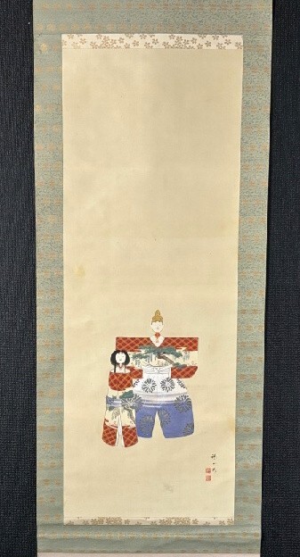 【模写】村瀬環山「立雛図」絹本共箱 森寛斎師事 愛知の人 検)雛祭り立雛/節句/掛け軸/桃の節句/三月/日本画花鳥/雛人形/人物画拍卖
