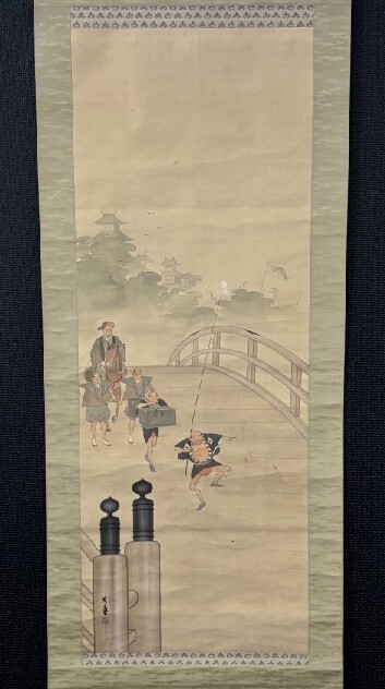 【模写】近春「東海道五十三次図」絹本箱付 検)歴史画武将/侍/鎧/兜/武者絵/広重/北斎/花鳥/人物画/浮世絵/掛け軸/書画拍卖