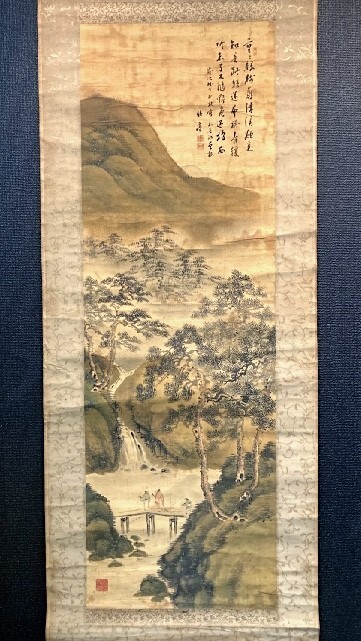 【模写】姫島竹亭「山水図」絹本 竹外の子 大阪画壇 検)文人画/南画/南宋画/書画/掛け軸/中国美術/日本画/田園/風景/青緑/水墨拍卖
