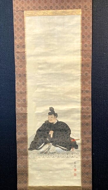【模写】森寛斎「菅原道真坐像図」絹本箱付 森徹山師事 京都の人 検)江戸/幕末/神社/天神さん/森派/神道/北野天満宮/人物画/武将拍卖
