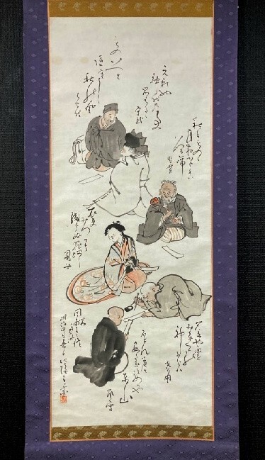 【模写】服部嵐雪 杉田久女 上島鬼貫 等の「六俳人画讃図」紙本 検)俳画 和歌 茶掛け歌人/墨蹟 古書/書画/掛け軸/古筆/短歌/俳句拍卖