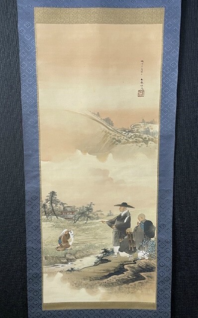 【模写】仏画 大猷「親鸞聖人 川越御名号図」絹本合箱 検) 浄土真宗 川越波切仏画 佛画/仏教美術/如来 観音 古玩/菩薩/仏像 /掛軸/書画拍卖
