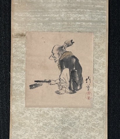 【模写】柴田義董「薪割り図」紙本合箱 松村月渓師事 岡山の人 江戸期 検)人物画 四条派/書画/掛け軸/日本画/花鳥/茶掛け/水墨拍卖