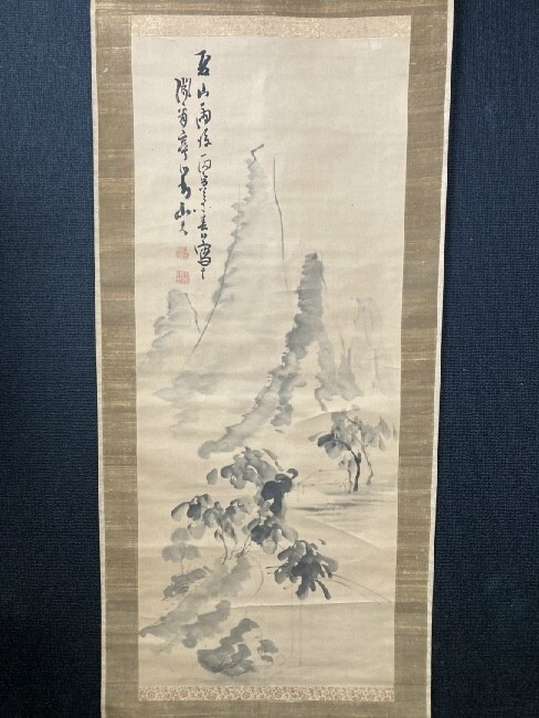 【模写】狂歌師 太田南畝(蜀山人)「水墨山水図」紙本 江戸期 東京の人 蘭奢亭 検)南画/文人画/墨蹟/掛け軸/書画/中国/日本画拍卖