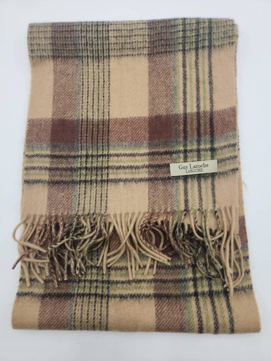 Guy Laroche ギラロッシュ マフラー チェック柄 格子柄 キャメル系 ブラウン系 茶色系 秋用 冬用 防寒具 模様 柄物拍卖