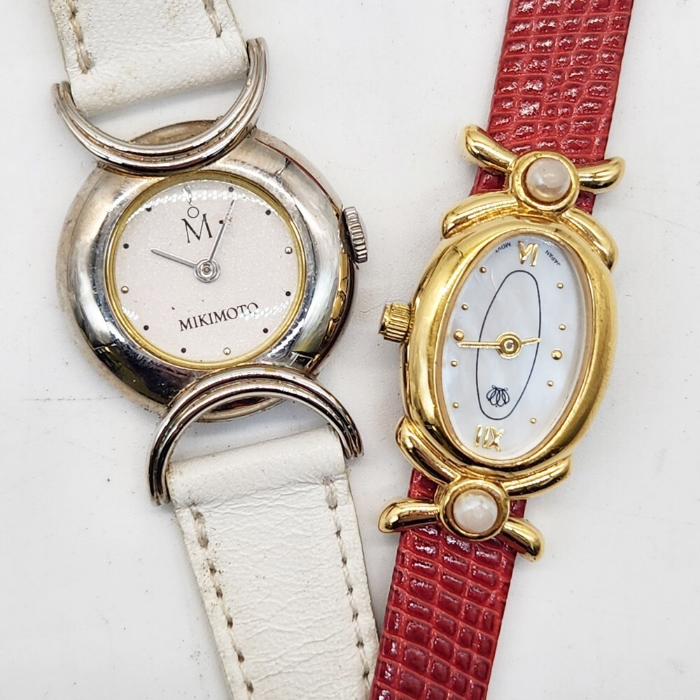 MIKIMOTO 2本セットまとめ ミキモト パールウォッチ チェンジベルト シェル文字盤 ベビーパール レディース腕時計 28-53拍卖