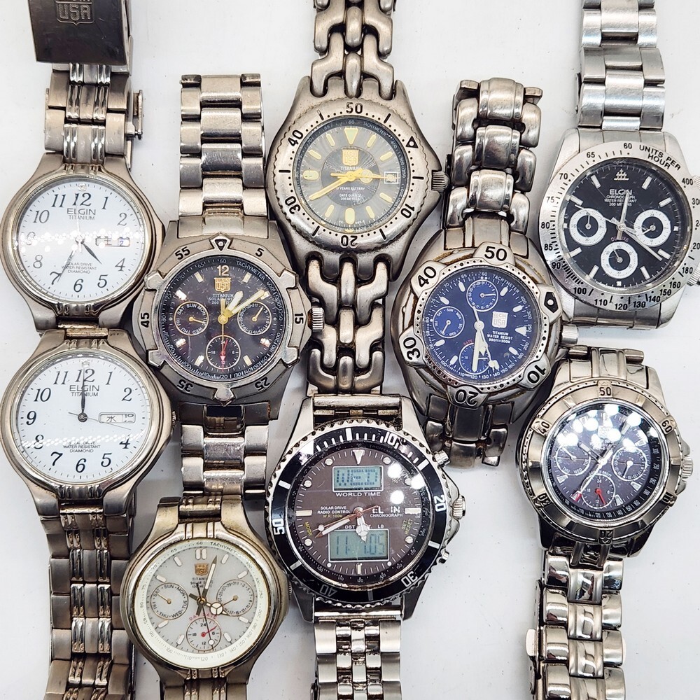 ELGIN 9本セットまとめ エルジン クロノグラフ カレンダー デイデイト 稼動品あり デジアナ ダイバーズ ワールドタイム 28-72拍卖