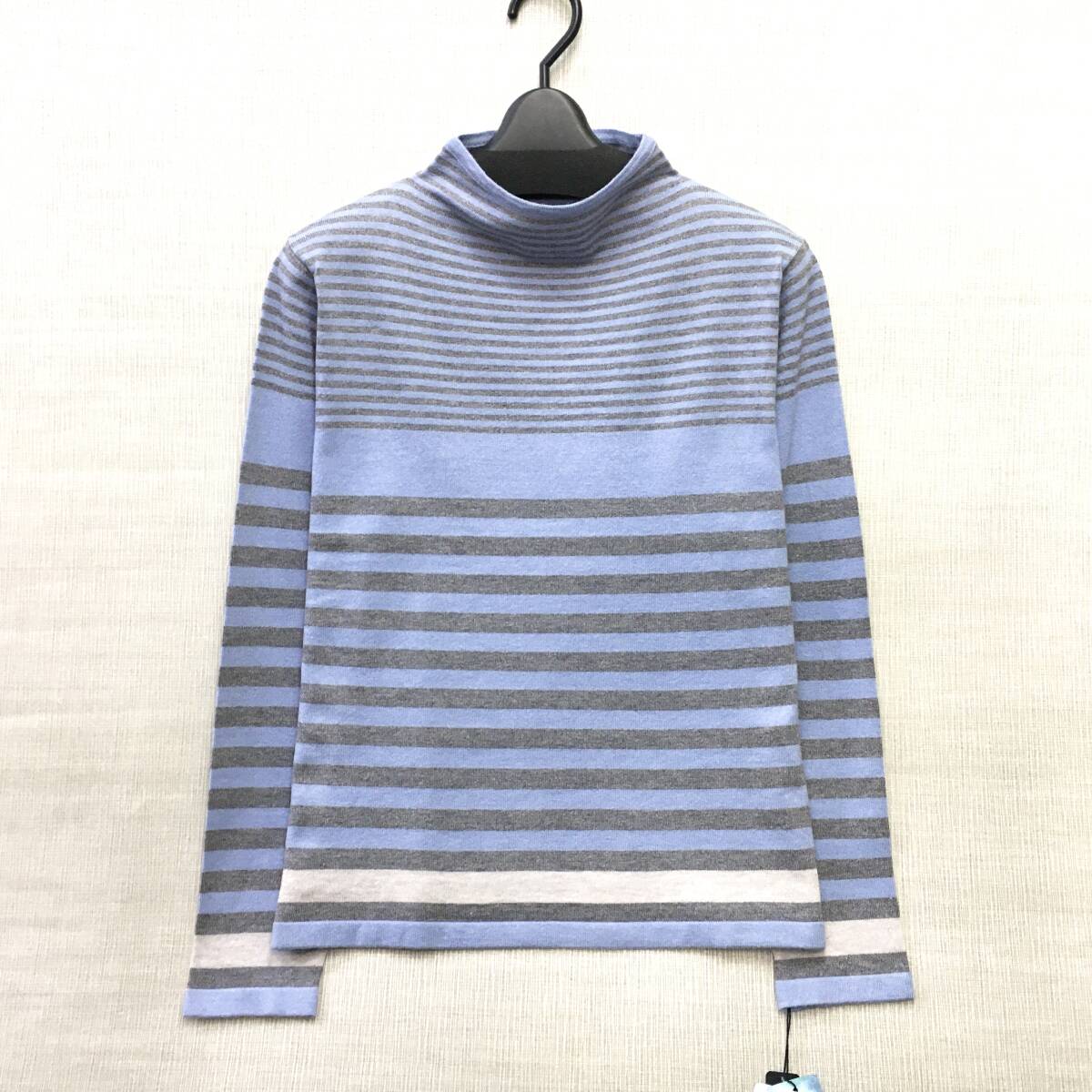 【新品】柔らかニット セーター M-Lサイズ 送料無料sg 手洗いOK 婦人 チクチクしない ノンウール 配色ボーダー 婦人セーター 定番お買得拍卖