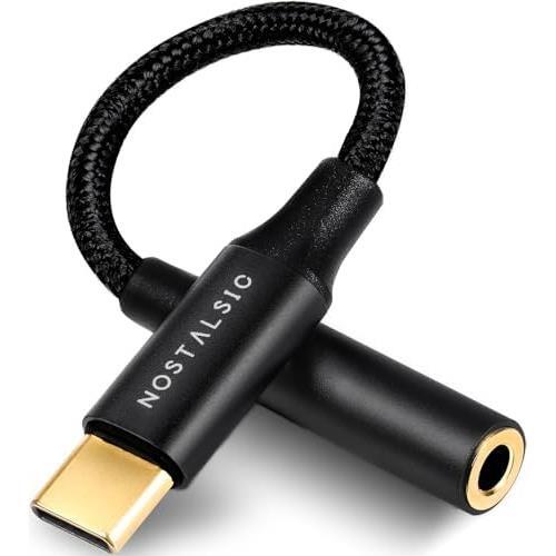 ブラック NOSTALSIC USB C & 3.5 mm イヤホンジャック変換 オーディオアダプタ DAC搭載 24bit/96KHz対応 ハイレゾ音質 TRRS/4極 ナイロン拍卖