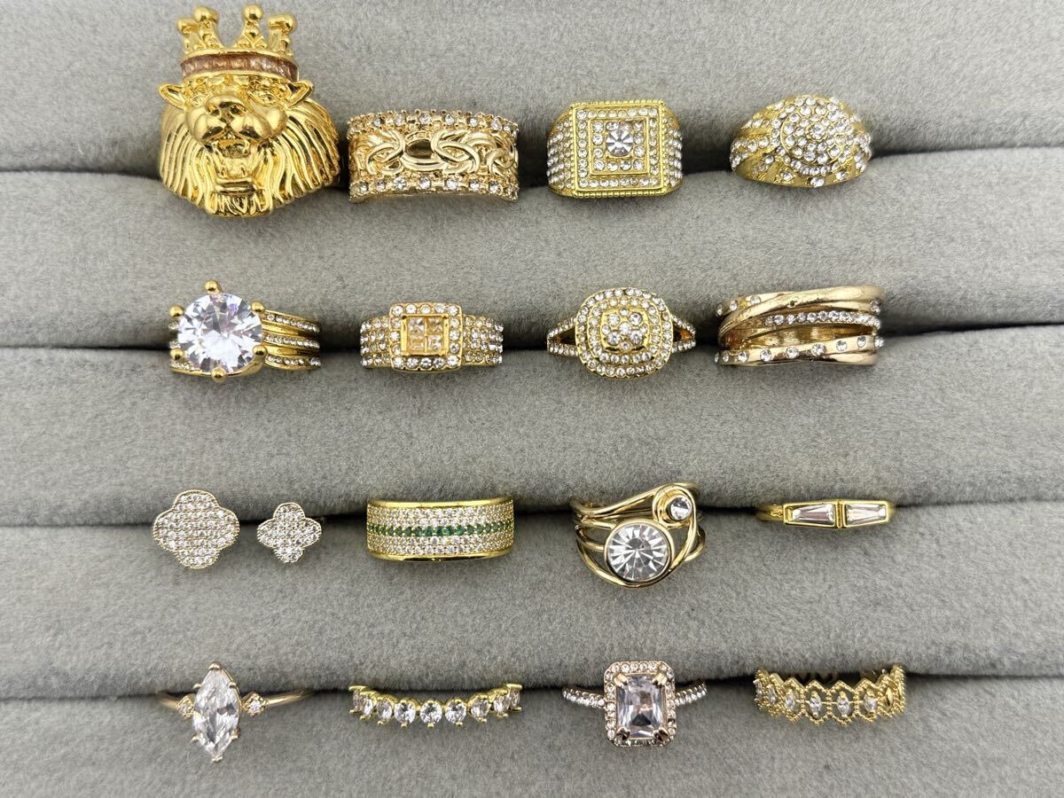 J908 ゴールドカラー ジルコニアなど 指輪 リング ヴィンテージ アクセサリー 925刻印含む 素材不明 イミテーション品 大量 まとめ売り拍卖