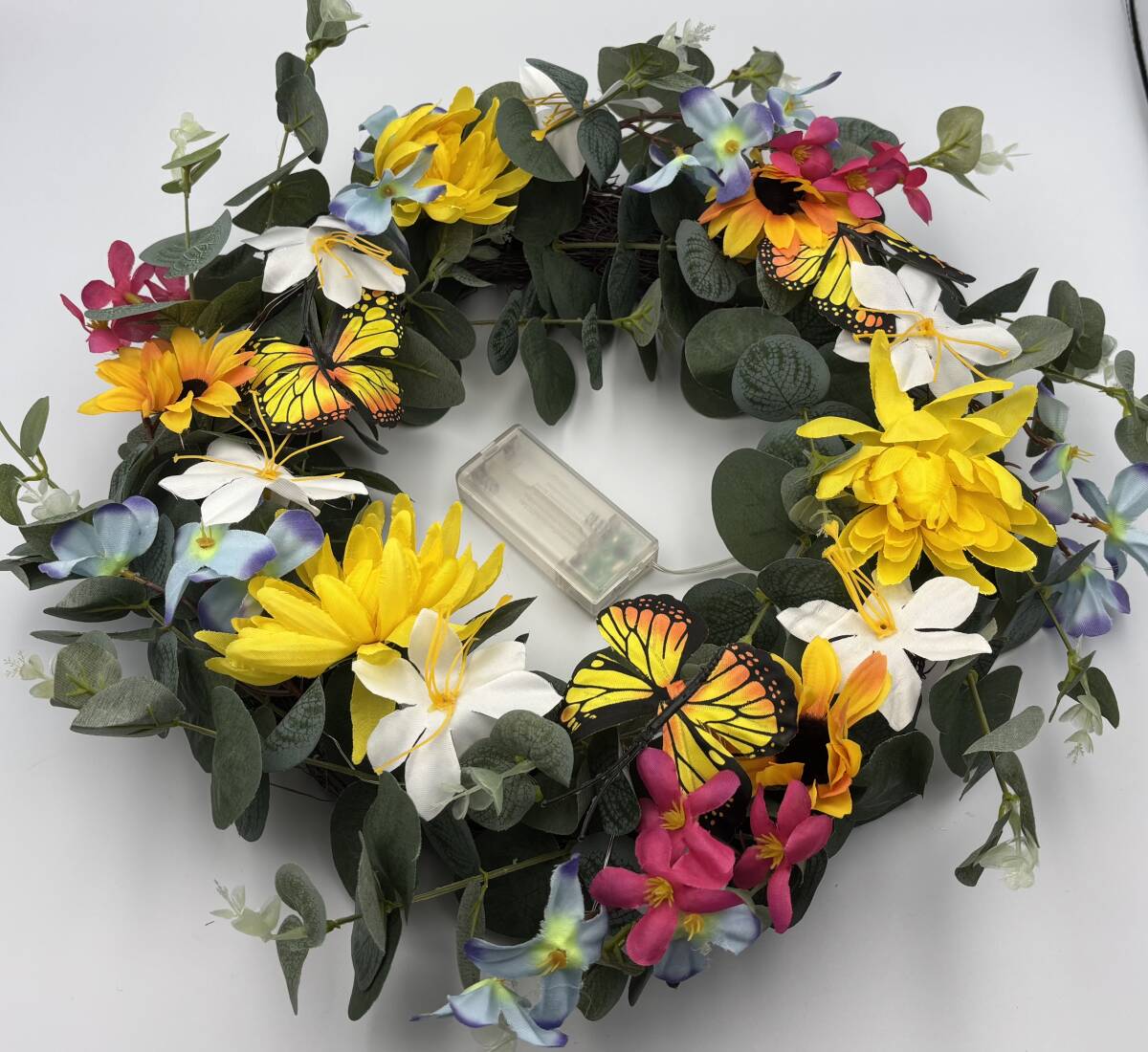 Valery Madelynフラワーリース 玄関用 飾り花輪 玄関ドア装飾用 ライト付き 5−9拍卖