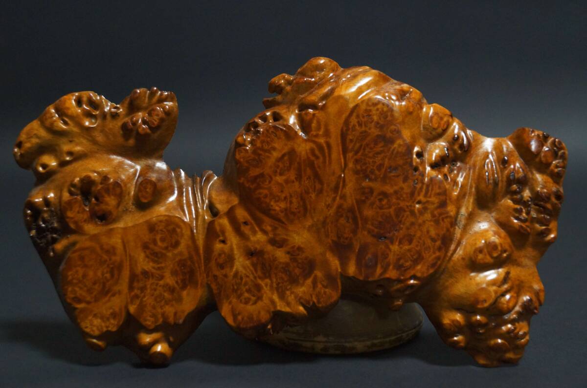 【閑】唐木カリン花梨 玉杢 葡萄杢 人物形 敷板 花台 煎茶敷板 盆景台 香炉台 自然体 長さ18.4cm★美しい木目★時代物★7D1001拍卖