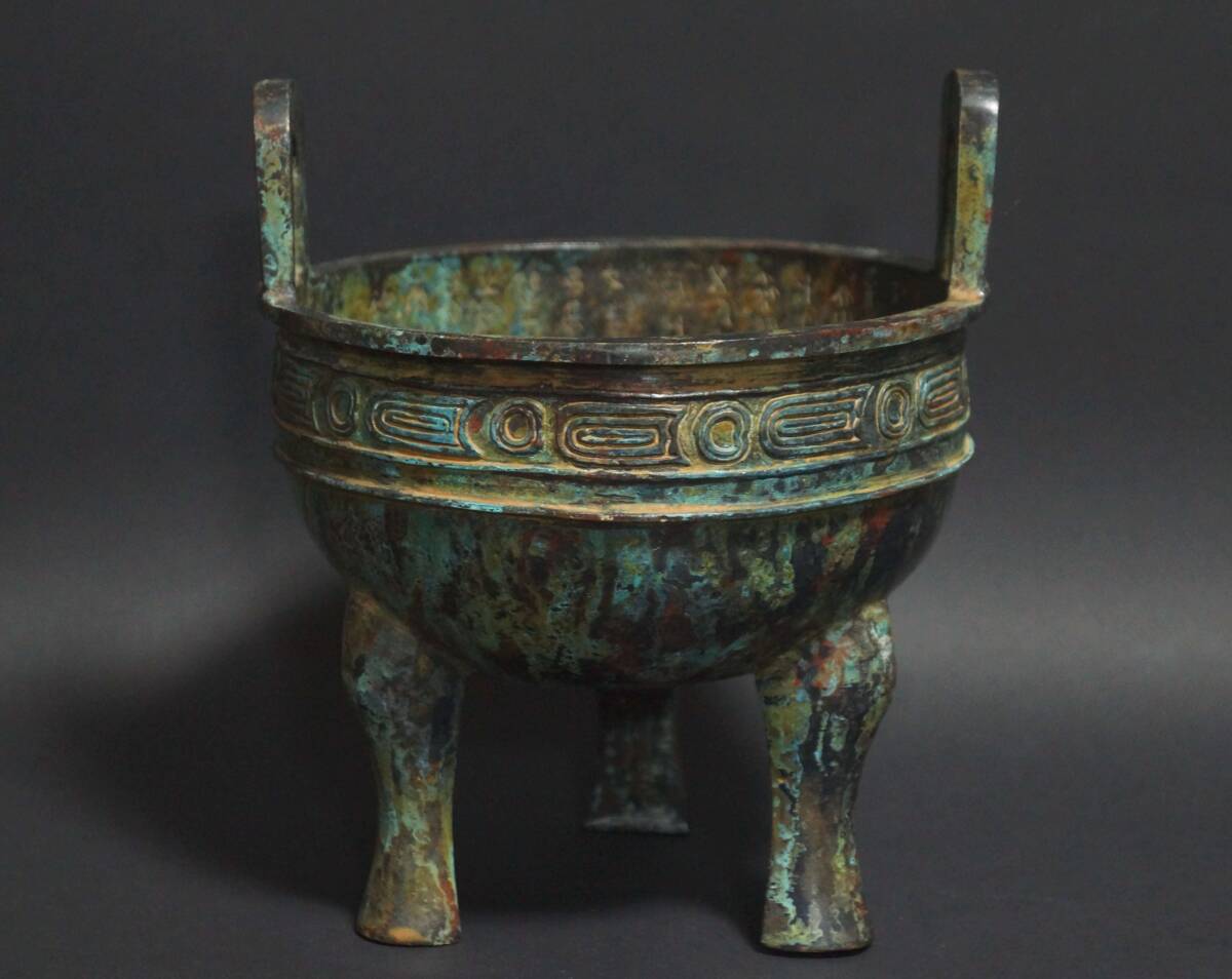 【閑】時代青銅製 金工細工 西周鼎 大型香炉 銘文入 置物 オブジェ 古美術 茶道具★時代物★7D1002拍卖