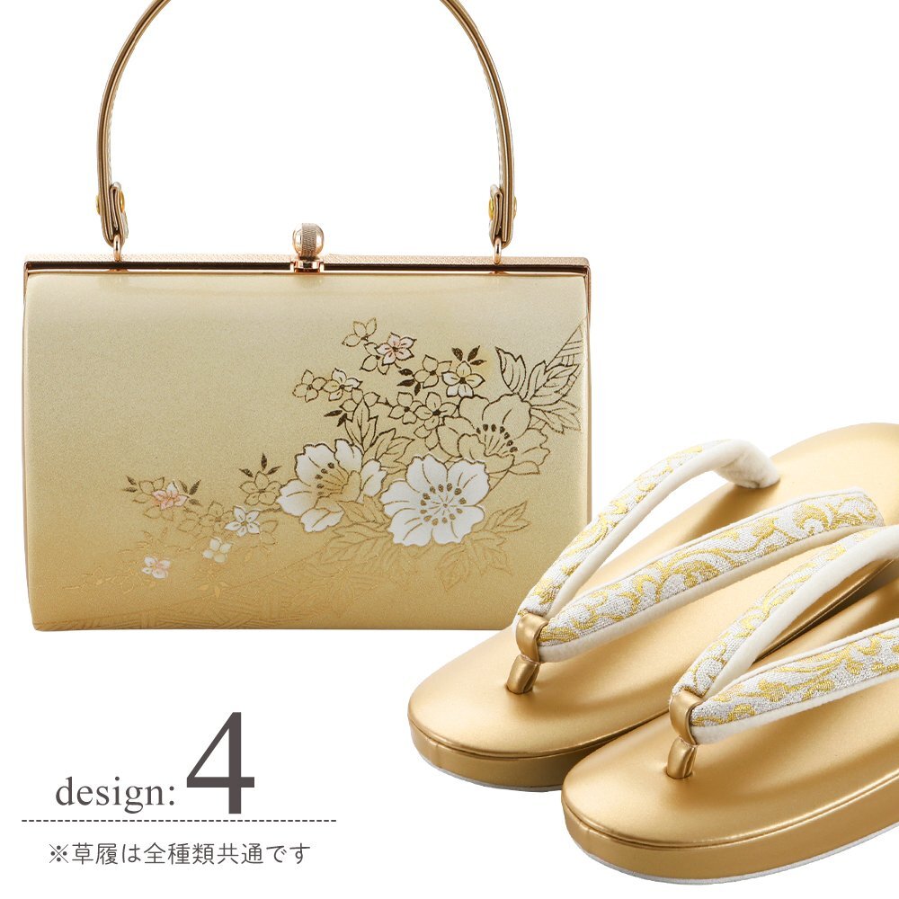 ◆礼装用◆草履 バッグセット エナメル ソフト鼻緒 ゴールド 金 bs-375 (4) Mサイズ 【留袖 黒留 結婚式 卒業式 訪問着 フォーマル】拍卖