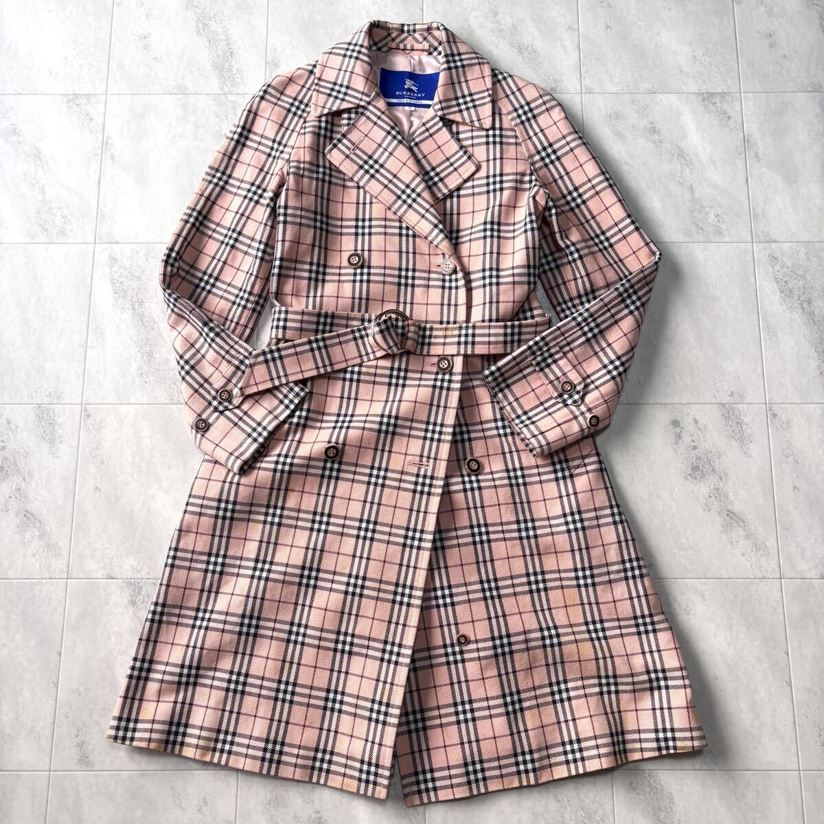 【超希少】バーバリーブルーレーベル BURBERRY ノバチェック トレンチコート ピンク 38 三陽商会 ベルト付き ロングコート コットン 拍卖