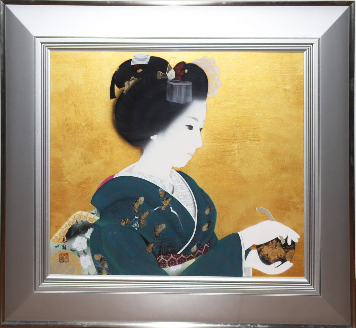 真作 若林春園 「御点前」10号 日本画 麗し和美人逸品 春光美術院同人、日美展佳作賞E955拍卖