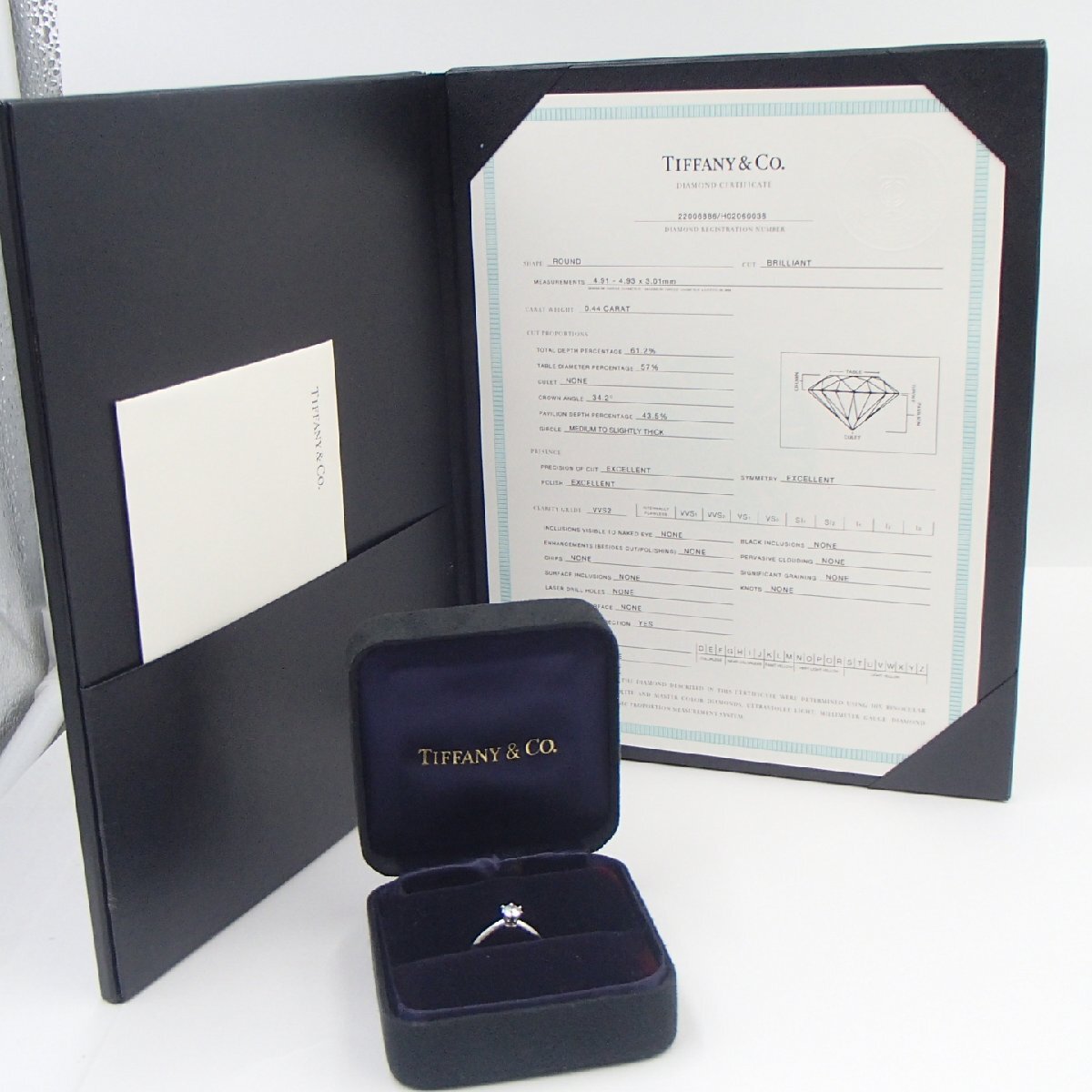 ◎Tiffany&Co. ティファニー リング/ ダイヤ PT950 D0.44ct 重量約3.9g/ ダイヤモンド アクセサリー 指輪 鑑別書付き◎KD拍卖