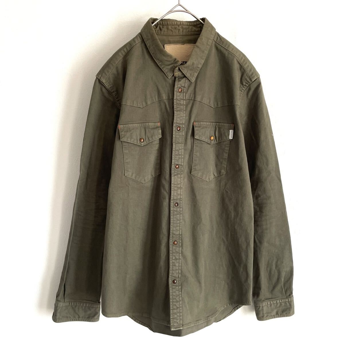 【ファクトタム/日本製】ウエスタンシャツ/長袖 ミリタリーシャツ/48表記/カーキ/衝撃プライス!フリーク待望完全売切り!NB48拍卖