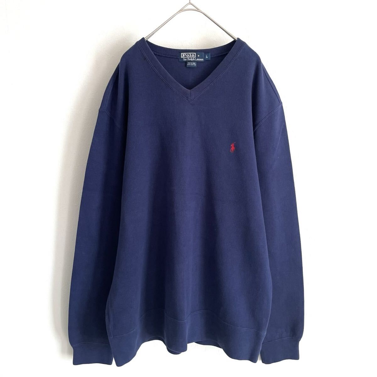 【90s ポロバイラルフローレン】ポニー刺繍 コットン トレーナー/L表記/ネイビー/衝撃プライス!定番ベーシックモデル!NB52拍卖