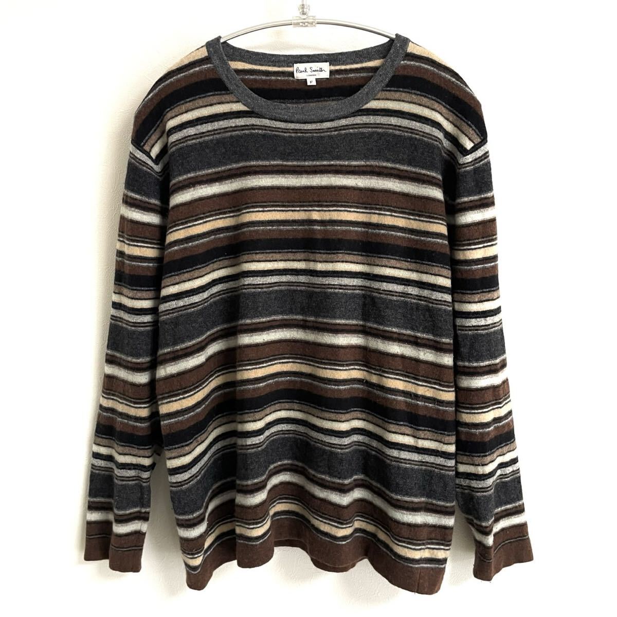 【ポールスミス】オリジナル高級カシミヤブレンドニットセーター/茶黒灰/F表記/衝撃プライス!大人気ボーダーデザイン/売り切り!NC15拍卖