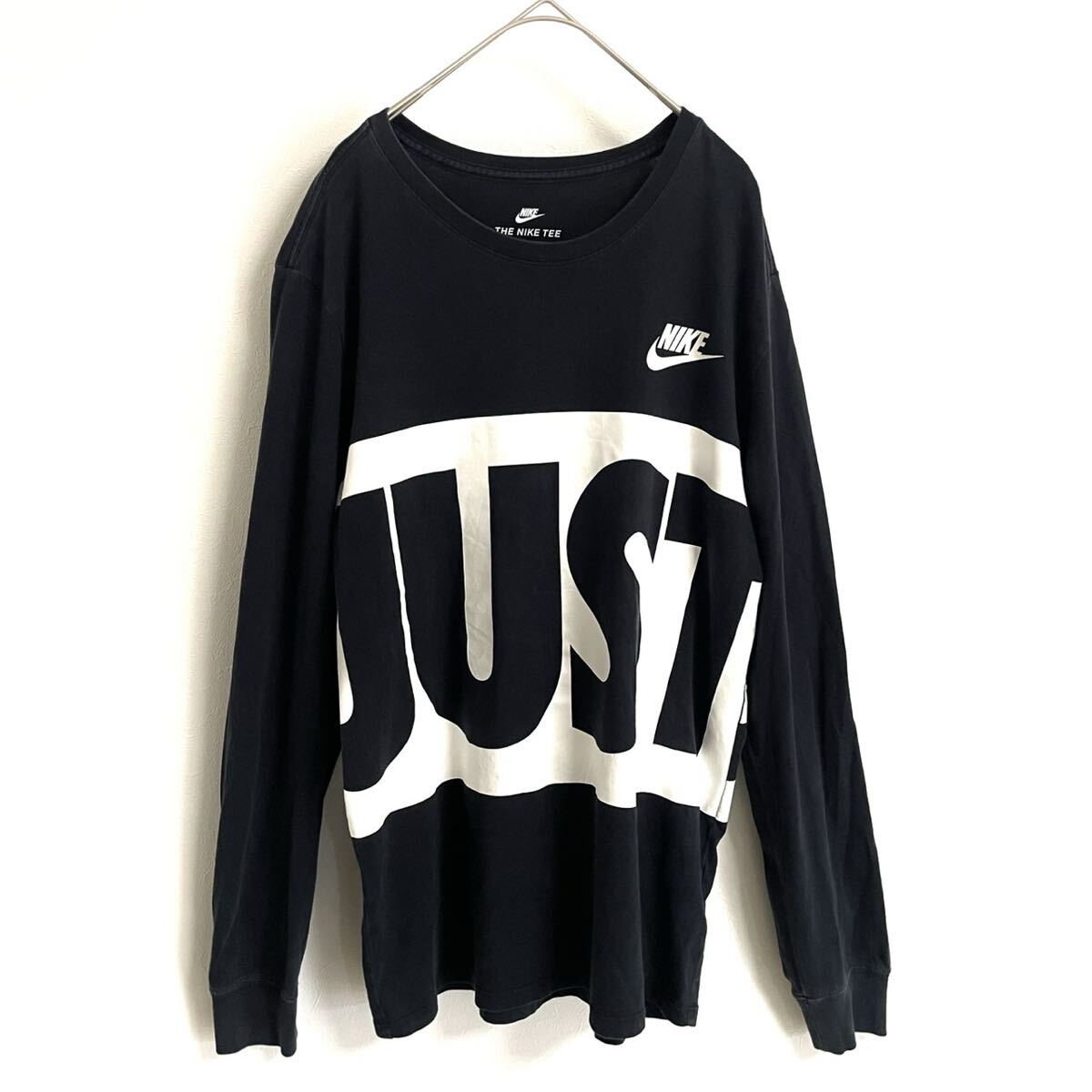 【ナイキ/JUST DO IT/アスレチックカット】高級長袖ロングスリーブTシャツ/ブラック×ホワイト/L表記/衝撃プライス!大人気ビッグロゴ/NC27拍卖