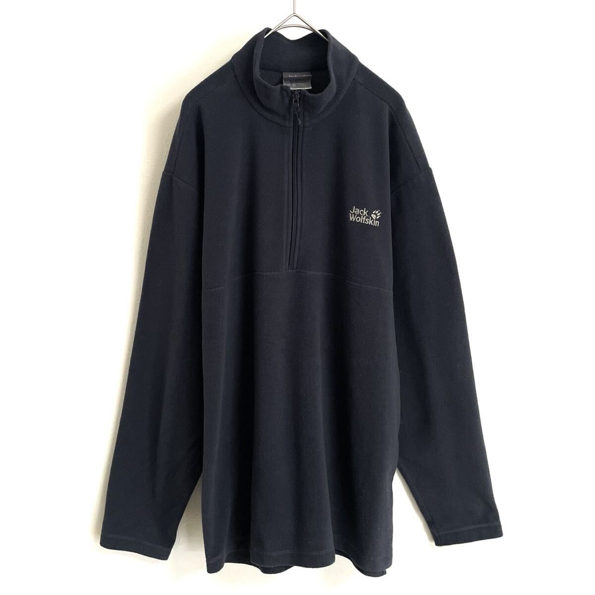 【トルコ製/ジャックウルフスキン】高級ハーフジップフリースアウトドアジャケット/ダークネイビー/XL表記/衝撃プライス!登山!NC34拍卖