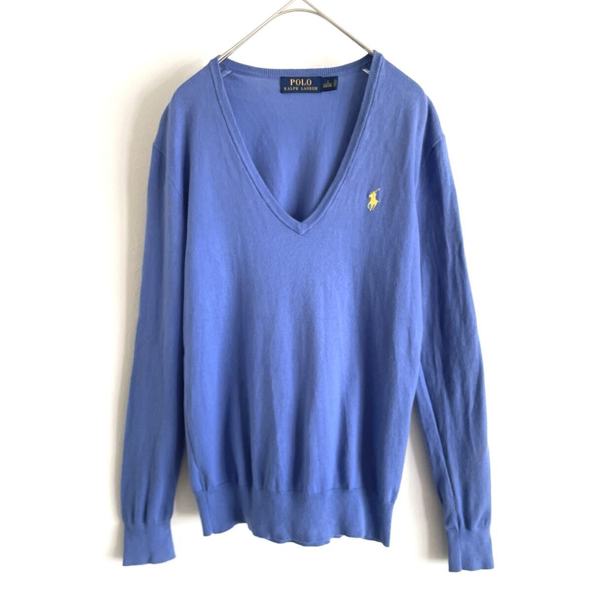 【ポロラルフローレン】オリジナル高級コットンニットセーター/青/S表記/衝撃プライス!アメカジ古着/ベーシッククラシック!NC43拍卖