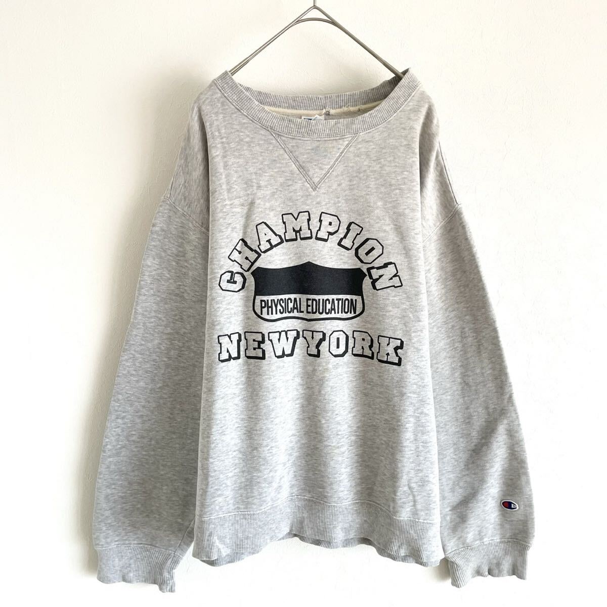 XL★【チャンピオン】フロントロゴ アメカジ古着 スウェット クルーネックトレーナー/灰/衝撃プライス!ヴィンテージフリーク待望★NC56拍卖