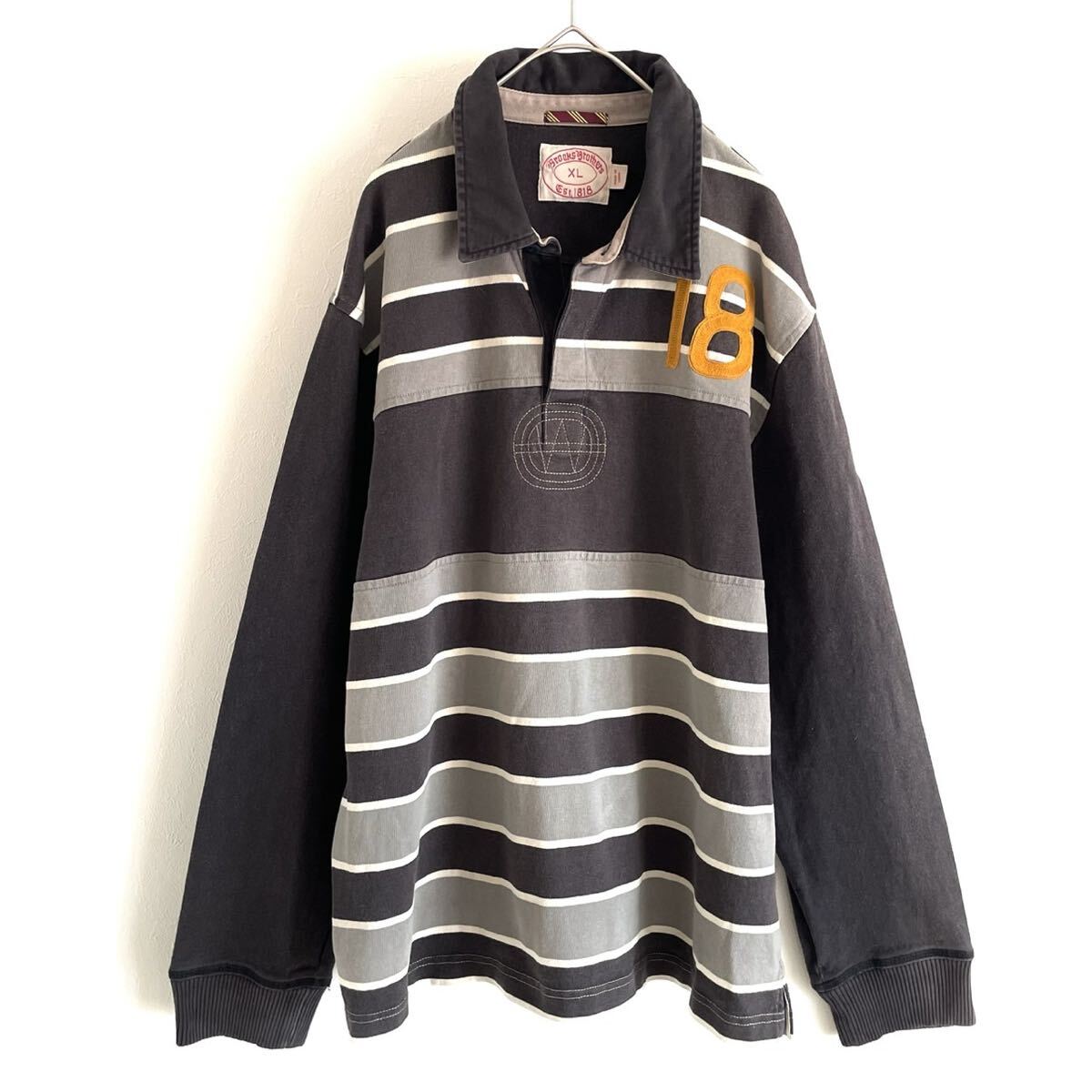 XL★希少モデル【ブルックスブラザーズ Est.1818】長袖ラガーシャツ/長袖ポロシャツ/灰白/衝撃プライス!ヴィンテージフリーク待望★NC58拍卖