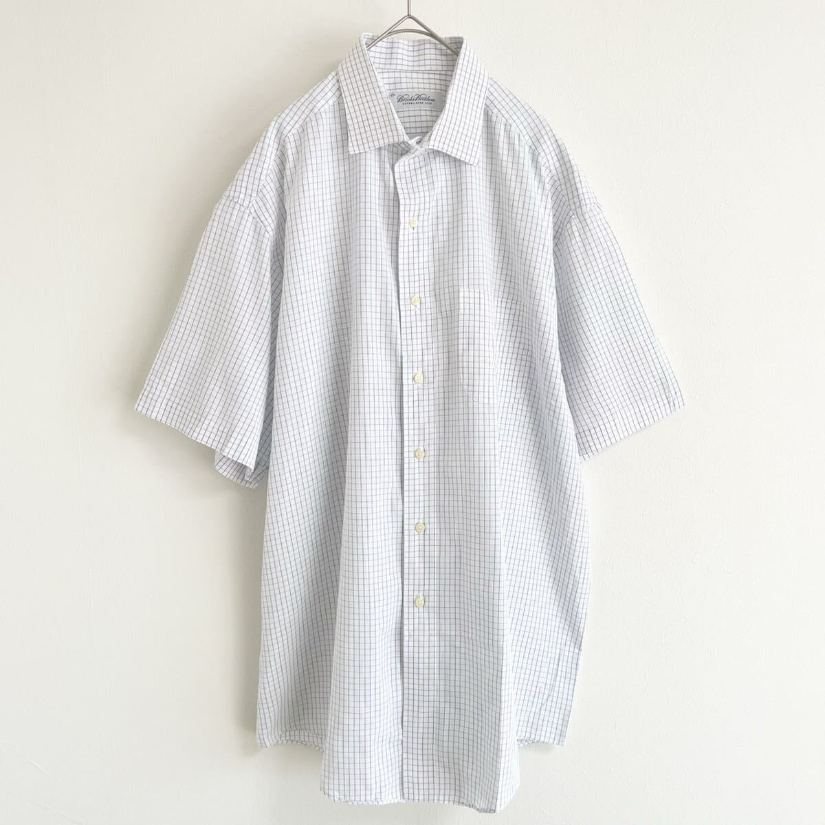 【ブルックスブラザーズ】オリジナル高級上質コットン半袖シャツ/ホワイト×ネイビー/サイズ17表記/衝撃プライス!売切りSALE!NE21拍卖