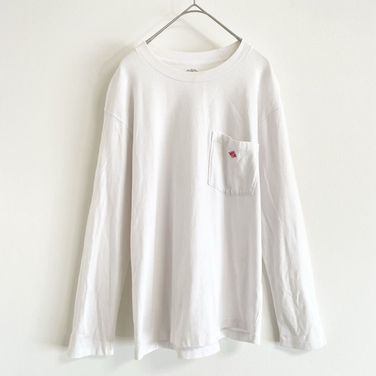 【ダントン/コットン100%】高級上質コットンロングスリーブTシャツ/ホワイト/サイズ38表記/衝撃プライス!ポケT/クラシックモデル!NE37拍卖